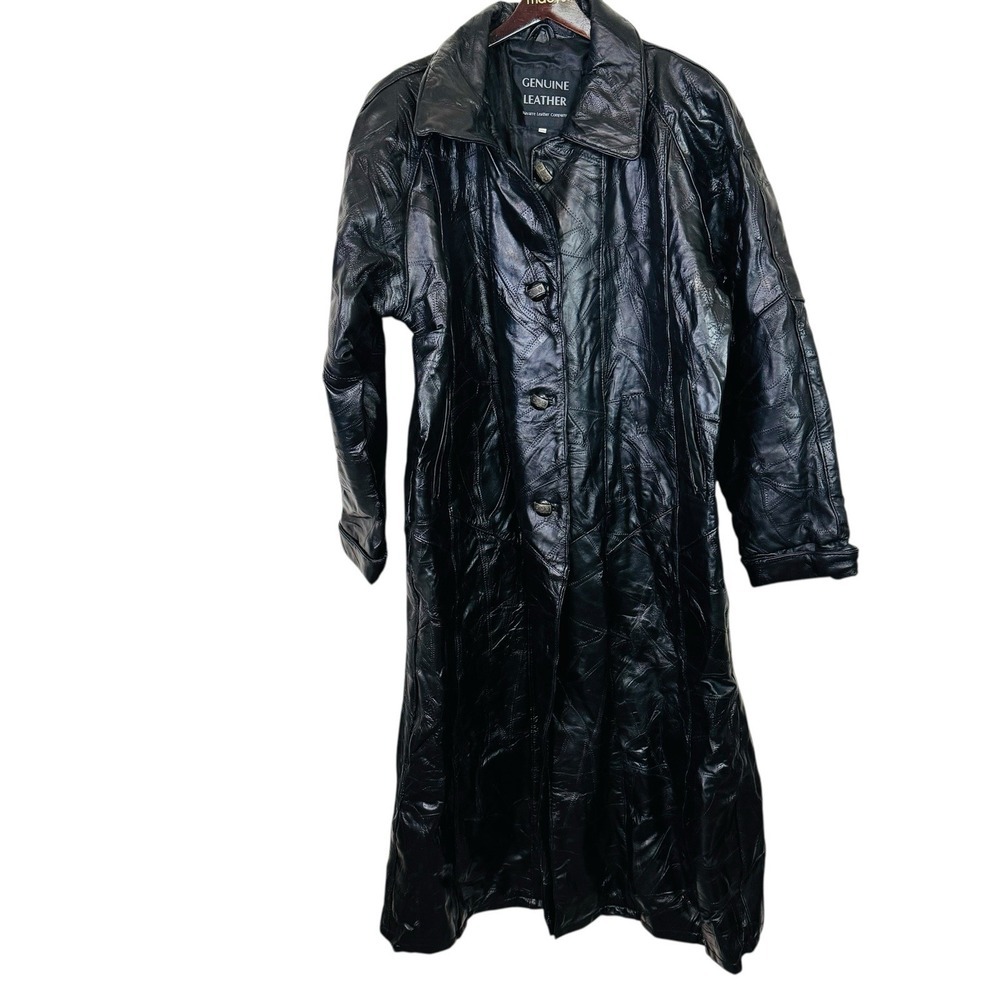 Vtg Navarre‎ Leather Co Coat  2XL Leather Unisex Black Patchwork Heavy